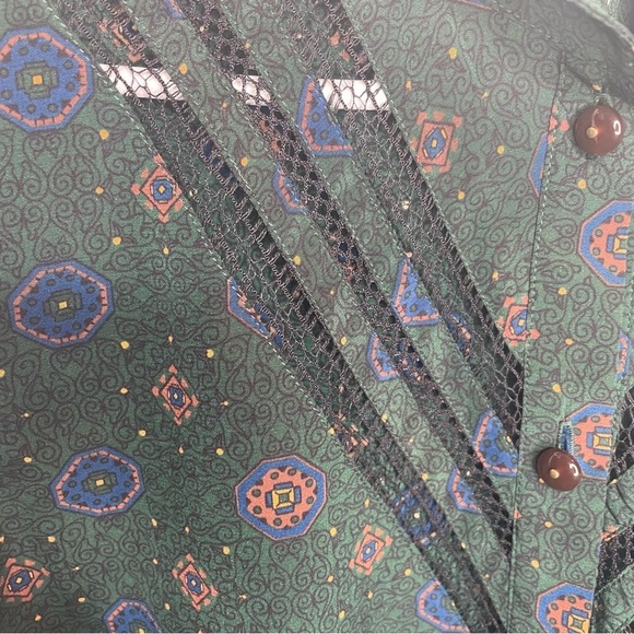 Veronica Beard Rowena Silk Button Down in Emerald Green Token Motif Print 8 - Picture 11 of 15